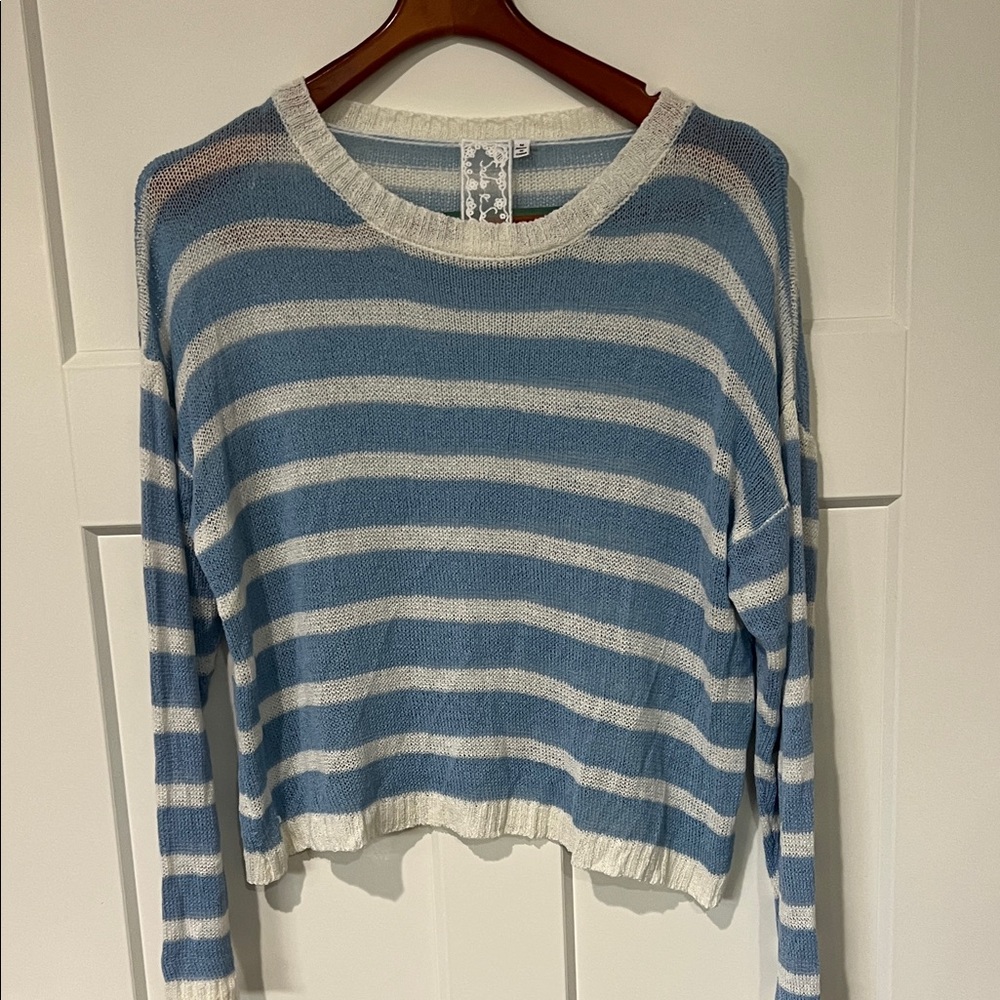 Anthropologie Sadie & Sage Blue and White Striped Sweater Sz M